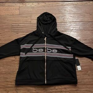 bebe Womens Stripe Logo Zip Hoddie